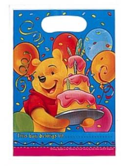 Winnie Pooh Sacs cadeaux: Anniversaire des enfants Accessoires:6 pièce, 16 x 23 cm, bleu 