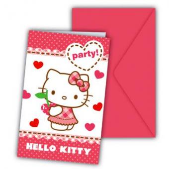 Hello Kitty Invitation cards:6 Item, 9 cm x 14 cm, pink 