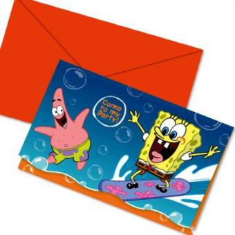 Spongebob Invitation cards:6 Item, 13,8 cm x 8,8 cm, orange 