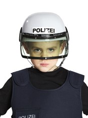 Police helmet for children: with folding visor:18 x 18 cm, white 
