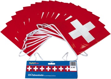 Guirlande de drapeaux croix suisses : Décoration du 1er août:5.3m / 20 x 24 cm, rouge 