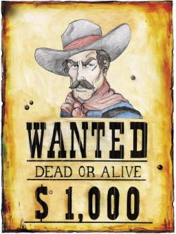 Wanted Dead or Alive Poster: Wild West decoration:multicolored 