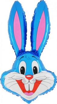 Hasenkopf Bugs Bunny: Silberfolienballon:50 x 90 cm, blau 
