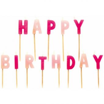 Cake Candlen Happy Birthday:7.5 cm, pink 