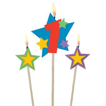 Candle 1 with stars:3 Item, 12.2 / 13.5cm, colorful 