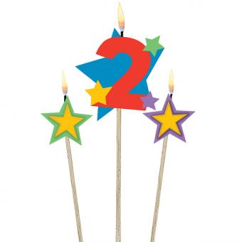 Candle 2 with stars:3 Item, 12.2 / 13.5cm, colorful 