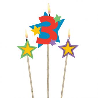 Candle 3 with stars:3 Item, 12.2 / 13.5cm, colorful 
