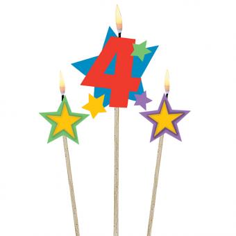 Candle 4 with stars:3 Item, 12.2 / 13.5cm, colorful 