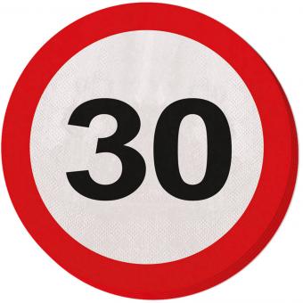 30. Birthday Napkins: Traffic sign zone 30:20 Item, 15cm, red/white 