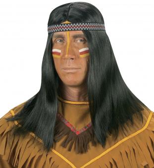 Perücke Indianer mit Stirnband:schwarz One size