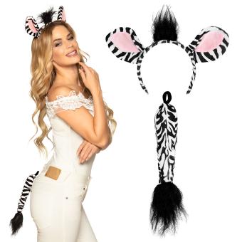Zebra Costume-Set: Tiara and tail:black/white 