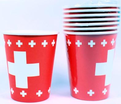 Swiss Cross Paper Cups: August 1st decoration:8 Item, 2.5 dl, red 