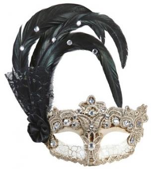 Venezianische Augenmaske Gran Gala mit Federn:silber 