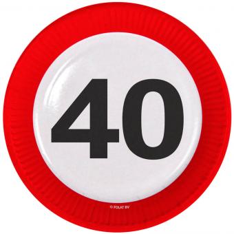 Birthday  Party plates: Traffic sign zone 40:8 Item, 23cm, red/white 