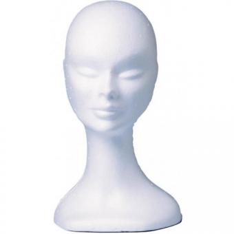 Tête de perruque, polystyrène, feminin:54cm / 34cm, blanc 