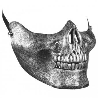 Demi-masque Totenkopf/Crâne : coque rigide aspect métal:argent 