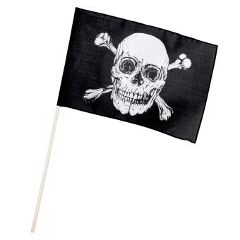 Stabfahne Piraten: Totenkopf:30 x 45 cm / 80 cm, schwarz 