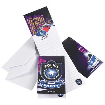 Polizei Einladungskarten:8 Stück, 9 cm x 14cm, blau 