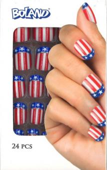 Fingernägel USA :24 Stück, rot/blau/weiß 