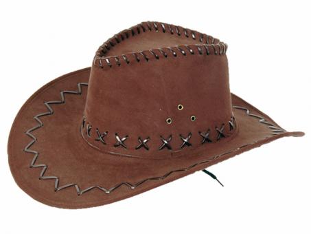 Hat Cowboy suede look with decorative stitching:dark brown 