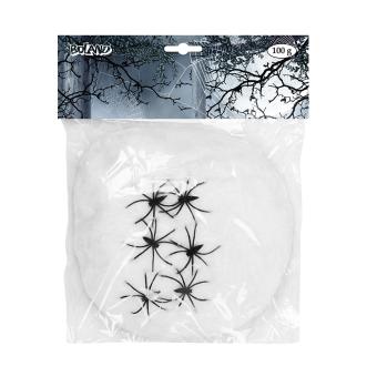 Spinnengewebe mit 6 Spinnen: Halloween Dekoration:60 x 200 cm / 100 g, weiss 