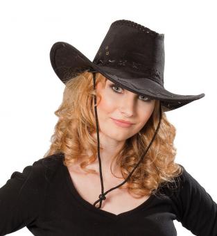 Hat Cowboy suede look with decorative stitching:KW 58, black 