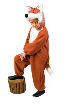 Children's costume fox: jumpsuit with attached hood:brown 128 cm