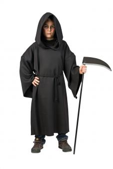 Sensemann Kostüm Kinder mit Kutte, Kapuze und Kordel:schwarz 