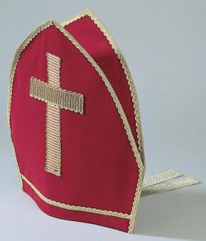 Bishop's miter with velvet ribbons:red 