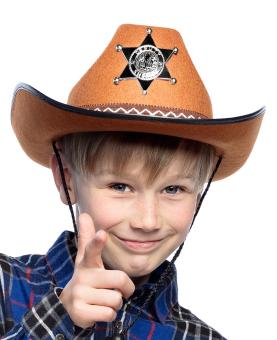 Kinder-Cowboyhut mit Sheriff-Stern für Fasnacht & Westernparty:KW 55, braun 