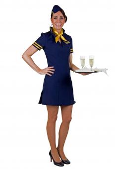 Stewardess Kostüm: Kleid, Mütze, Halstuch:blau 