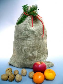 Petit sac en jute avec ruban rouge:24cm x 30cm, natur 