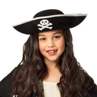 Kinder Piratenhut mit Totenkopf:schwarz 