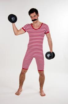 Muscle man costume: striped swimsuit:red 