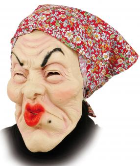 Maske Alte Frau mit Kopftuch, latex 