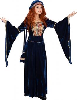 Medieval costume: dress with belt and hood:blue 