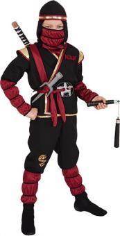 Déguisement de ninja combattant pour enfant: avec chemise, pantalon et masque:noir/rouge 