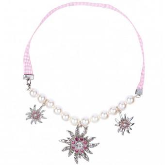 Pearl necklace Edelweiss with rhinestone checkered:pink 