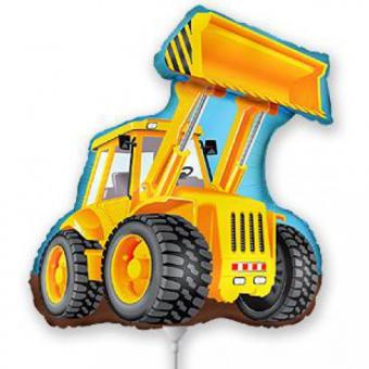 Chantier de construction Mini Ballon en feuille bulldozer avec bâton: Ne convient pas à l'hélium.:32 x 25.5 cm, jaune 