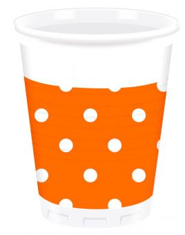 Partybecher mit weissen Punkten, Kunststoff:8 Stück, 2 dl, orange 