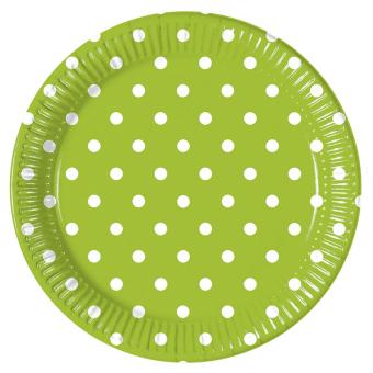 Party Plates Dots:8 Item, 23cm, green 