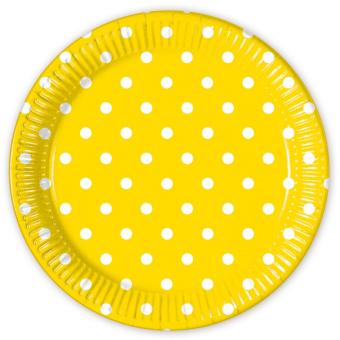 Party Plates Dots:8 Item, 23cm, yellow 