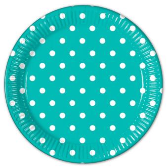 Party Plates Dots:8 Item, 23 cm, turquoise 