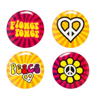 Peace Buttons: hippie accessory:4 Item, 3 cm, colorful 