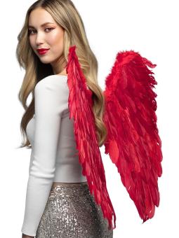 Engelsflügel Zora mit Federn: Kostümzubehör:65 x 65 cm, rot 