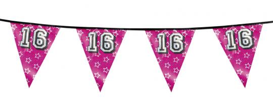 Holographische Wimpelkette Sweet 16:6m, mehrfarbig 