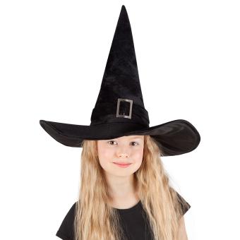 Children's witch hat with buckle:52 cm, black 