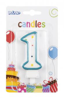 Candle '1' with holder: (color cannot be selected):9cm, colorful 