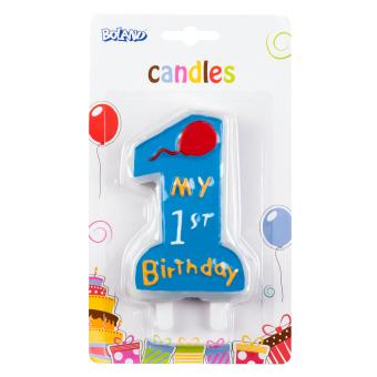 Candle My 1st birthday with Holder:9cm, blue 