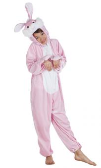 Hasen Plüschkostüm: Overall mit Kapuze:rosa 